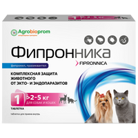 Фипронника для собак и кошек 2-5 кг упаковка 1 таблетка