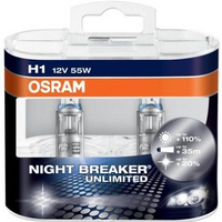 Лампы OSRAM 12B H1 55W +110 % NIGHT BREAKER 64150 NBU