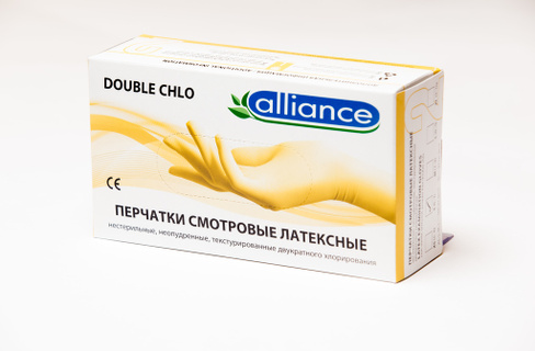 Перчатки смотровые латексные ALLIANCE Double Chlo (90 шт, размер XL)