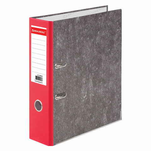 Папка-регистратор BRAUBERG усиленный корешок мраморное покрытие 80 мм с уголком красная 228029