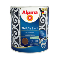 Грунт-эмаль Alpina по ржавчине 3 в 1, шоколадная RAL 8017, 0.75 л