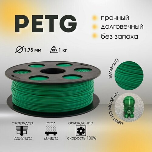 PETG пруток BestFilament 1.75 мм, 1 кг, зеленый, 1.75 мм