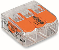 Клемма Wago 221-413 флажковая 3-проводная 0.5-4мм2 32А (в упаковке 10штук) прозрачно-оранжевая Wago