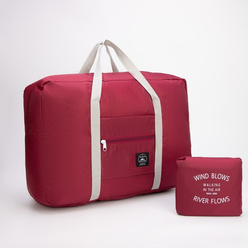 Сумка дорожная, складная, отдел на молнии, держатель для чемодана, наружный карман, цвет бордовый No brand