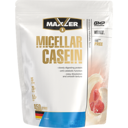 Протеин Maxler Micellar Casein, 450 гр., клубничный молочный коктейль