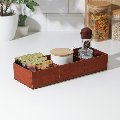 Органайзер деревянный для чая и кухонных принадлежностей доляна, 33×12×6 см, цвет мокко Доляна