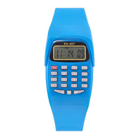 Часы наручные электронные детские, с калькулятором, ремешок силикон, l-21 см, синие No brand