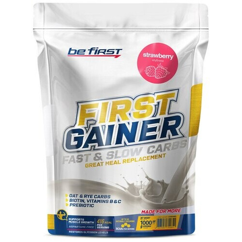 Гейнер Be First First Gainer Fast & Slow Carbs, 1000 г, клубника