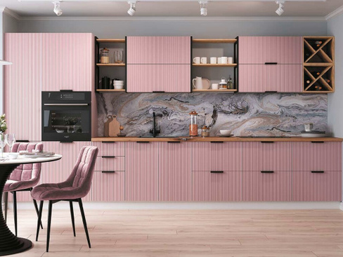 Кухня прямая рифленая розового оттенка | 4.2 метра Мелисса 006