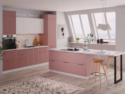 Рифленая модульная кухня розового цвета | 3 метра Мелисса 001