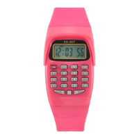 Часы наручные электронные детские, с калькулятором, ремешок силикон, l-21 см, розовые No brand