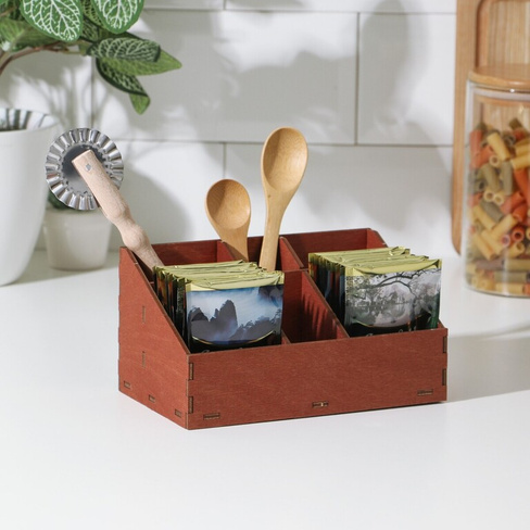 Органайзер деревянный для чая и кухонных принадлежностей доляна, 17,2×10,4×8,8 см, цвет мокко Доляна