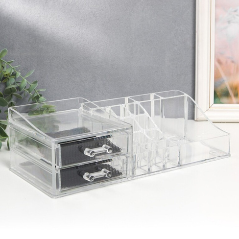 Шкатулка-органайзер пластик 2 ящика прозрачная 9х15х30,5 см No brand