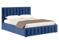 Двуспальная кровать Шерон ПМ Синий, велюр, 160х200 см