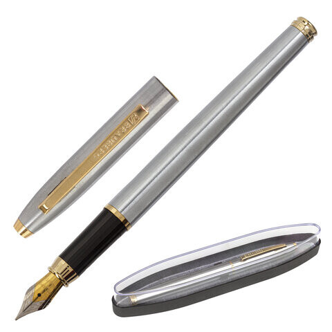 Ручка подарочная перьевая BRAUBERG Brioso СИНЯЯ корпус серебристый с золотистыми деталями 143464