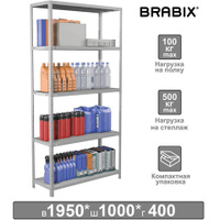 Стеллаж металлический BRABIX MS KD-195/40-5 1950х1000х400 мм 5 полок сборная стойка 291119 S240BR244502