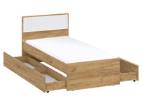 Односпальная кровать Милан Дуб золотой / Белый матовый, С двумя выкатными ящиками, С анатомическим основанием