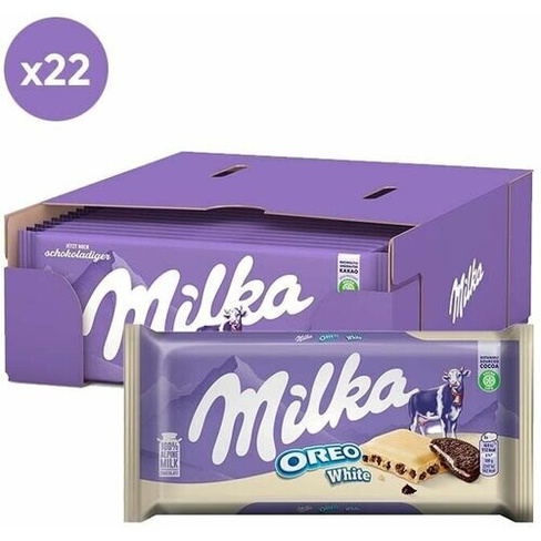 Белый шоколад Milka & OREO White с кусочками печенья (Германия), 100 г (22 шт)