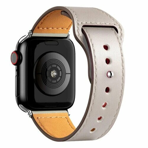 Кожаный ремешок для Apple Watch series 3 4 5 6 7 8 9 SE, в корпусах 42, 44, 45, 49. Слоновая Кость / Ivory Root Habitant